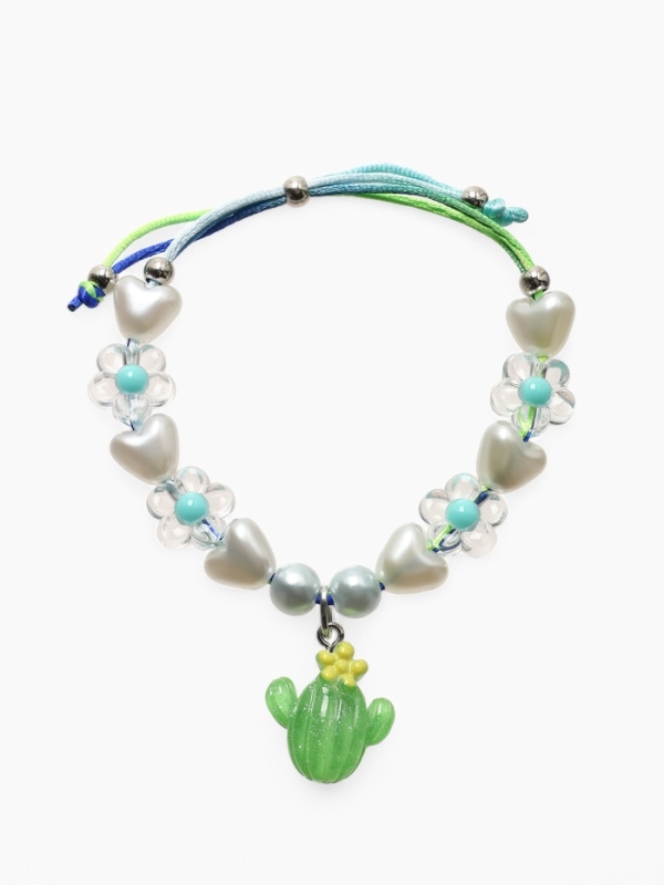 Браслет детский "Выбражулька" на затяжке, кактус с бусинами цветы, цветной