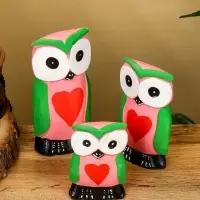 Набор сувенирный &laquo;Совята с сердечком&raquo;, h=15 см, h=13 см, h=10 см, дерево, розово-зелёный