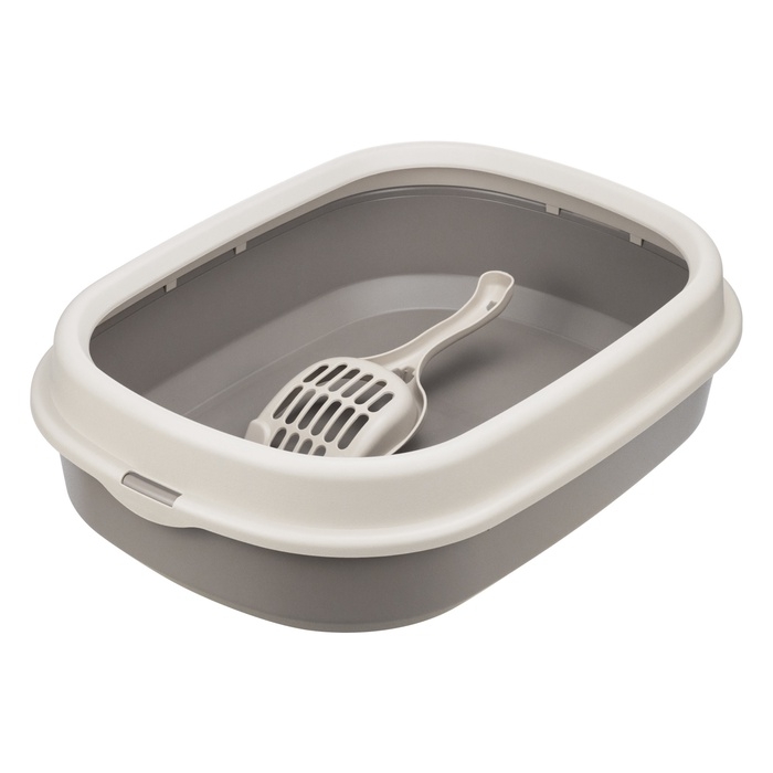 Лоток для кошек Ля-Мурр 48&times;35,5 см с  бортом + совок,Soft-touch, капучино