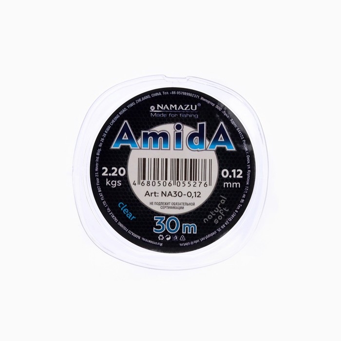 Леска Naмazu Aмida, диаметр 0.12 мм, тест 2.2 кг, 30 м, прозрачная, 1 шт.