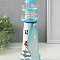 Сувенир настольный "Маяк с парусником" голубой, 3хLR1130, RGB, LED 9,5х9,5х28,5 см