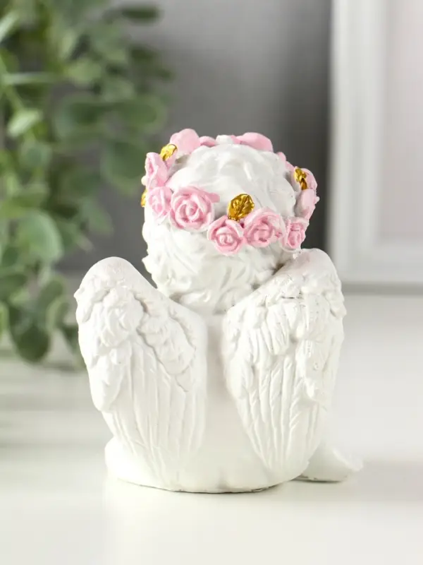 Сувенир полистоун свет "Ангел - воздушный поцелуй в форме сердца" белый 6,8х6х7,3 см