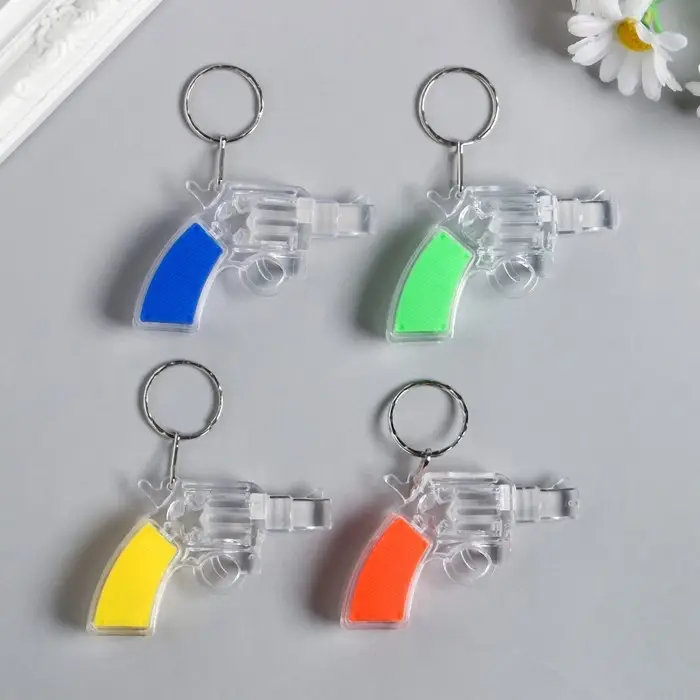 Фонарик брелок для ключей на кольце &laquo;Револьвер&raquo;, мигает, 6.5&times;4.5&times;1.5 см, МИКС