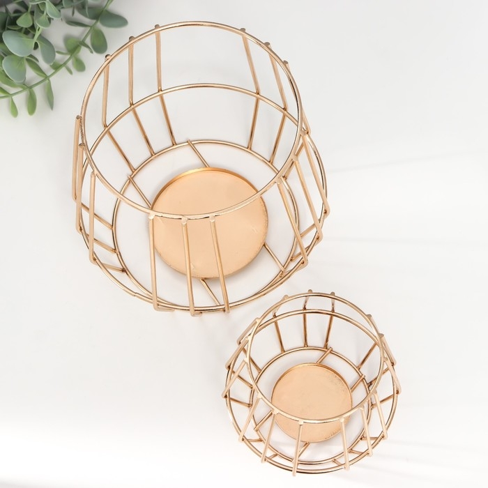 Подсвечник металл "Лофт. Каркас" золото набор 2 шт 10х10х10 15х16,5х16,5 см