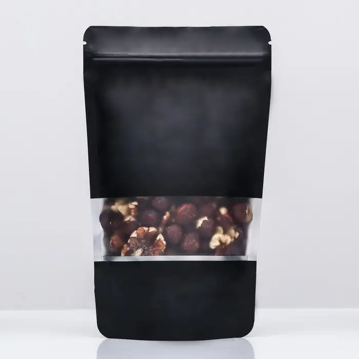 Пакет дой-пак, матовый, чёрный с окном, 12&times;20&times;4 см