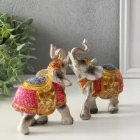 Сувенир полистоун "Два императорских слона в красно-золотой попоне" набор 2 шт 5х11,5х13 см   109152