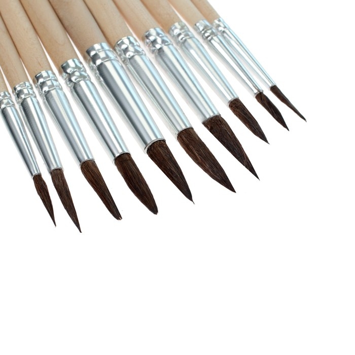 Набор кистей белка, Calligrata, круглые, 10 штук (№1,2,3,4,5,6,7,8,9,10) с деревян ручками, в блистере