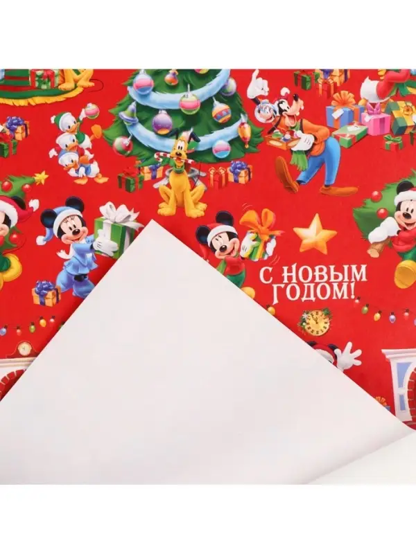 Упаковочная бумага новогодняя, 70 х 100 см, Микки Маус