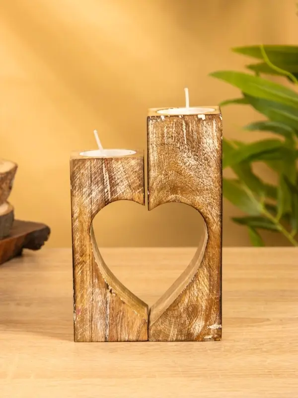 Подсвечник "Сердце" (набор 2 шт), 11х5,5х26 см, дерево шишам
