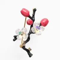 Брошь "Веточка сакуры" цветок, с эмалью, цветная в золоте