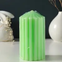 Свеча-цилиндр 7х14 см, 370 гр, рифлёная, мята