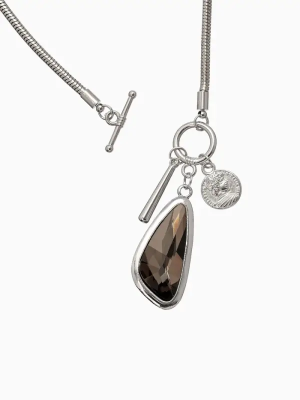 Кулон на цепочке "Стиль" капля, цвет серый в серебре