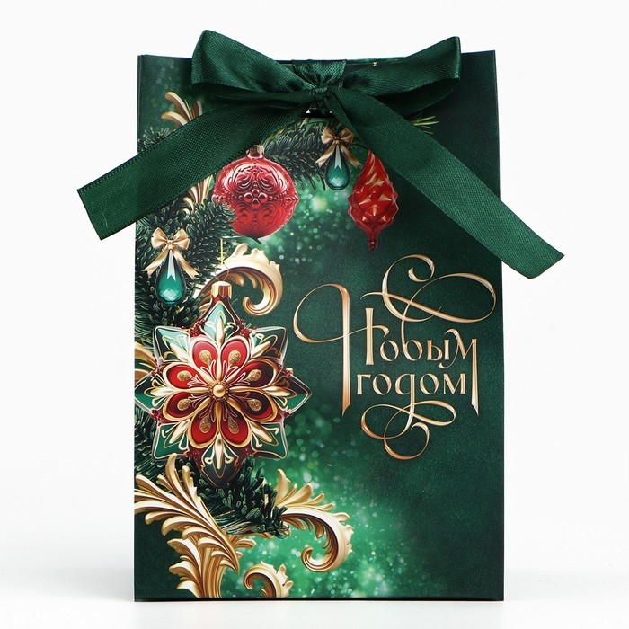 Пакет подарочный новогодний с лентой &laquo;С Новым годом&raquo;, 13 х 19 х 9 см , Новый год