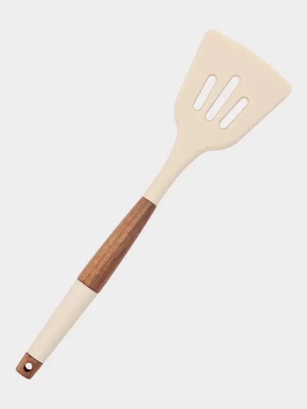 Лопатка кухонная с прорезями, с деревянной ручкой, силикон