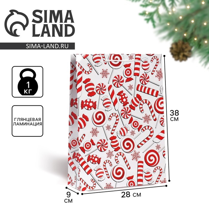 Пакет подарочный новогодний ламинированный &laquo;Золото и снежинки&raquo;, L 28 х 38 х 9 см