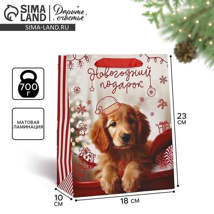 Пакет подарочный новогодний ламинированный &laquo;Новогодний подарок&raquo;, MS 18 х 23 х 10 см , Новый год