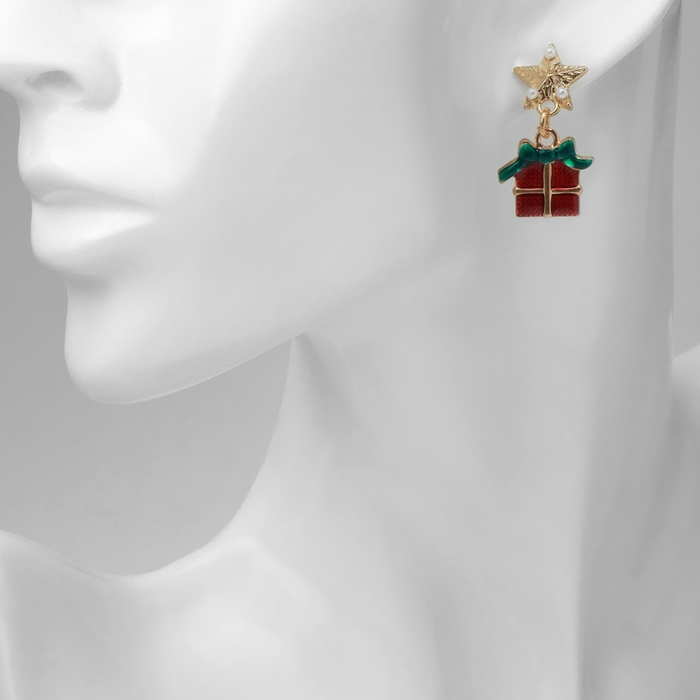 Новый год! Серьги &laquo;Новогодние&raquo; подарки, цветные в золоте
