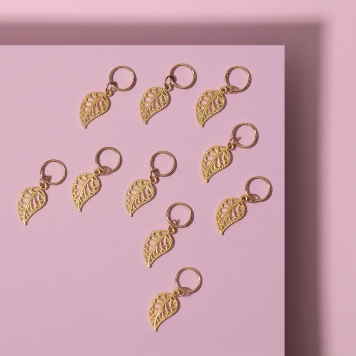 Пирсинг для волос &laquo;Листья&raquo;, 3,5 &times; 1 см, 10 шт, цвет золотистый