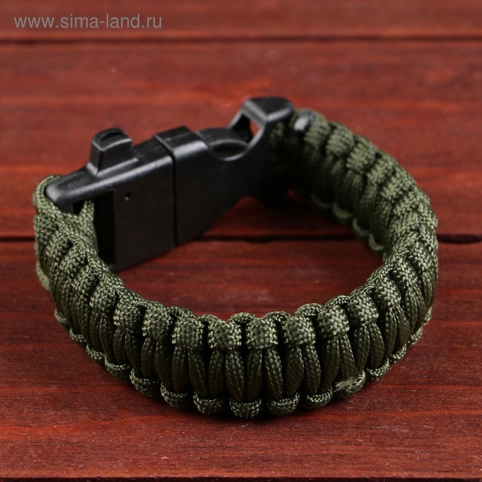 Браслет для выживания 3в1 (паракорд 2 м, свисток, огниво), тёмно-зелёный, 25.5 &times; 2.5 см, 3 м