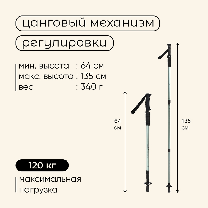 Палка треккинговая maclay Alu 100, телескопическая, 1 шт.