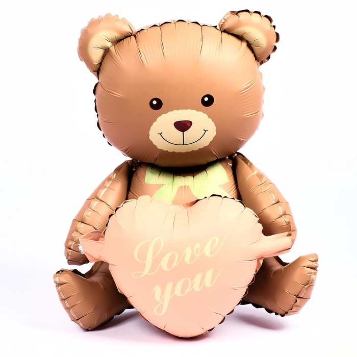 Шар фольгированный 42" &laquo;Медвежонок с розовым сердцем&raquo;, матовый, цвет шоколадный, под воздух