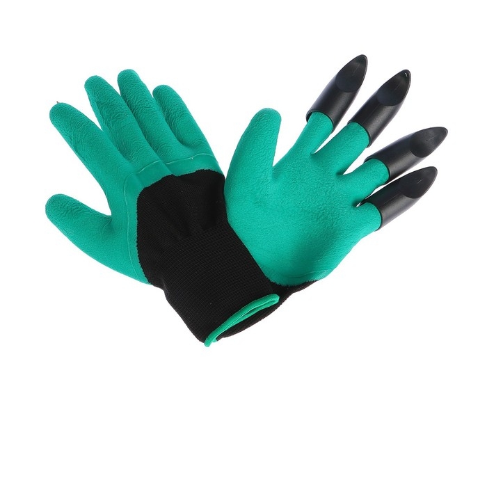 Перчатки садовые, нейлоновые &laquo;Землеройки&raquo;, с латексной пропиткой, с когтями, зелёные, Greengo