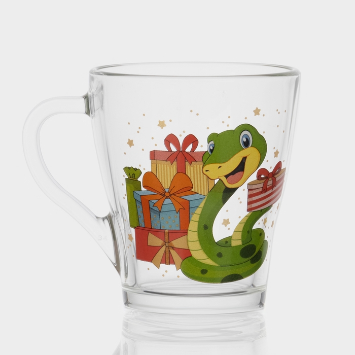 Кружка стеклянная кофейная &laquo;Новогодние змейки&raquo;, 250 мл, МИКС