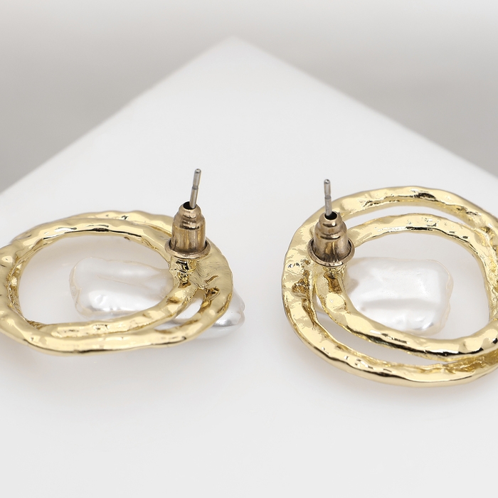 Серьги с жемчугом &laquo;Бусина&raquo; двойной круг, цвет золото