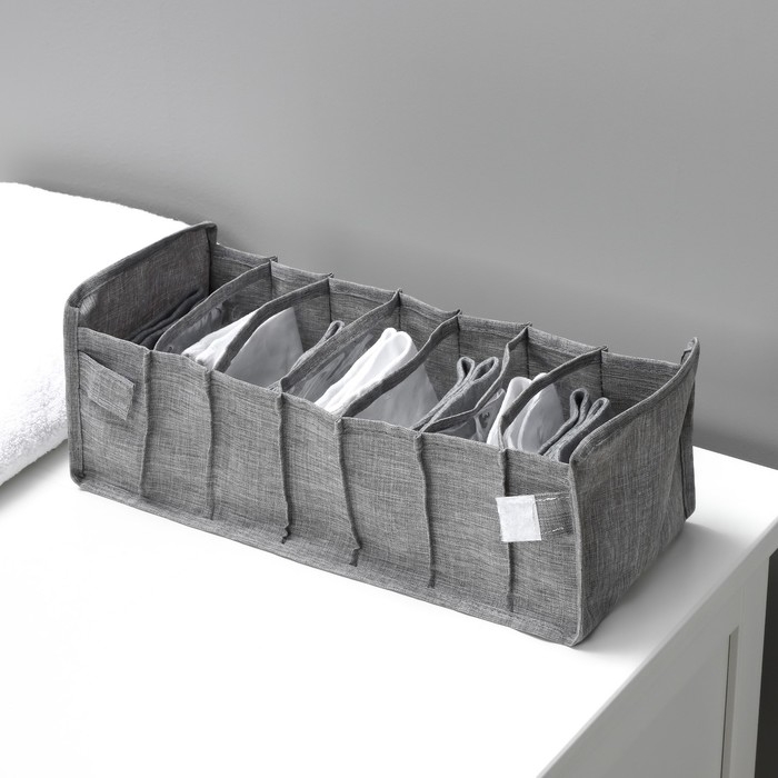 Органайзер для хранения белья Доляна, 7 ячеек, 35&times;15&times;13 см, цвет серый