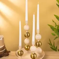 4 подсвечника на тарелке со сферами бежево-золотой 25,5х22,5х32 см