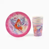 Посуда одноразовая бумажная на 10 персон: стаканы, тарелки, скатерть, ВИНКС