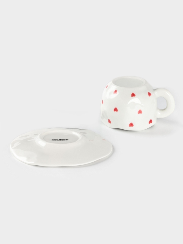 Чайная пара Доляна &laquo;Любовь&raquo;, чашка 220 мл, блюдце d=16 см, ручная роспись, керамика, белая