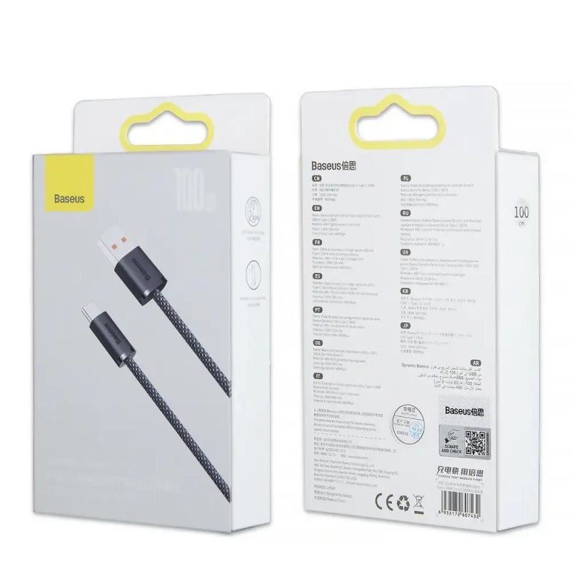 Кабель USB Type-C 1M 100W Dynamic Series Fast Charging Baseus CALD000616 черно-серый