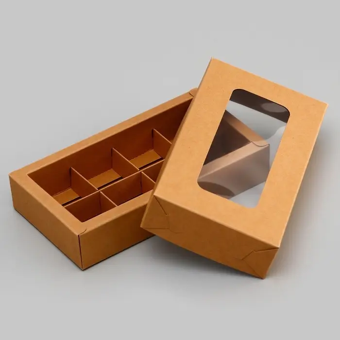 Коробка для 8 конфет, крафт, 9.8&times;17.7&times;3.5 см