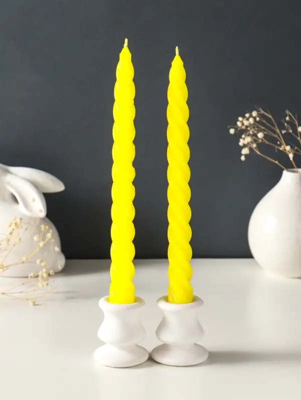 Набор свечей витых, 2,3х 24,5 см, 5 ч, 50 г, 2 штуки, жёлтый