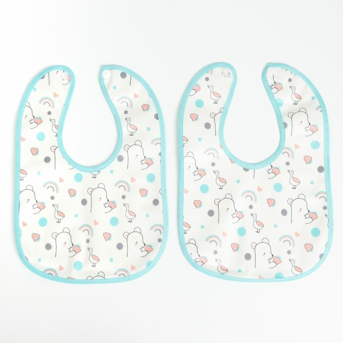 Набор детских слюнявчиков Крошка Я, 4 шт. + подарок, 29х20 см., цвет бирюзовый, серый
