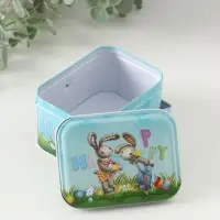 Шкатулка металл с ручкой "Крольчата с яичками" 6х10,5х8 см