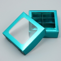 Коробка для конфет, кондитерская упаковка, 4 ячейки, &laquo;Голубая&raquo;, 10.5 х 10.5 х 3.5 см