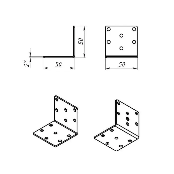 Уголок крепёжный 50 х 50 х 50 х 2 мм, оцинкованный
