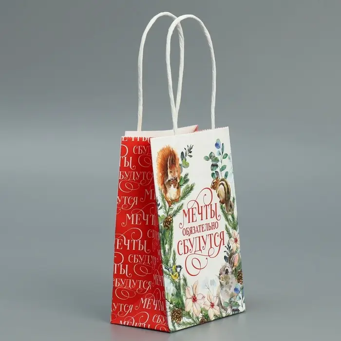 Пакет подарочный новогодний крафтовый &laquo;Мечты сбудутся&raquo;, 15 х 10 х 6 см
