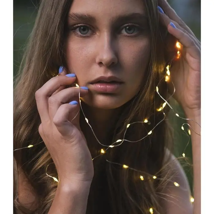 Гирлянда &laquo;Нить&raquo; 1 м роса, IP20, серебристая нить, 10 LED, свечение жёлтое, CR2032х2