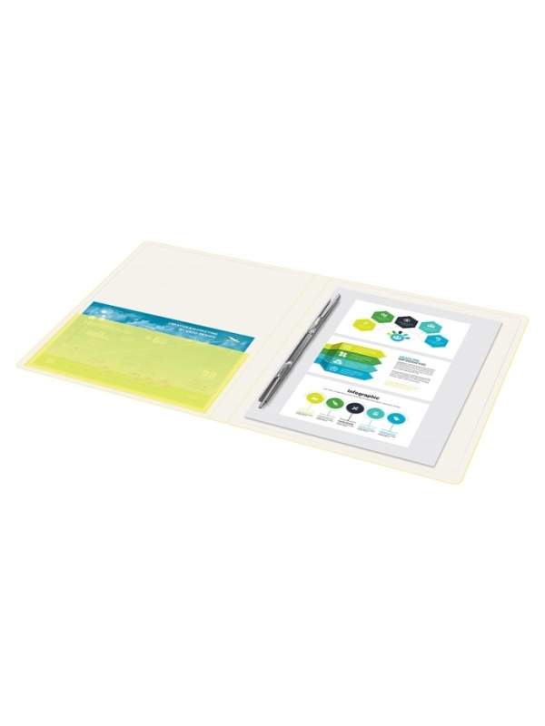 Папка с пружинным скоросшивателем А4, 700 мкм, 27 мм, Calligrata Double Neon, внутренний карман, до 180 листов, желтый неон