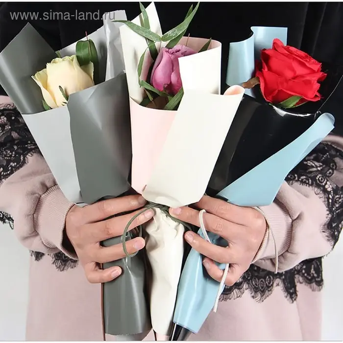 Пленка матовая для цветов, двухсторонняя,&laquo;Веста&raquo;, розовый - голубой, 57&times;57&plusmn;5% см