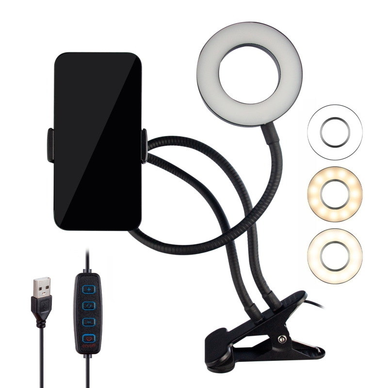 Селфи кольцо 8.5см с держателем 360&deg; черное (40 шт./кор)