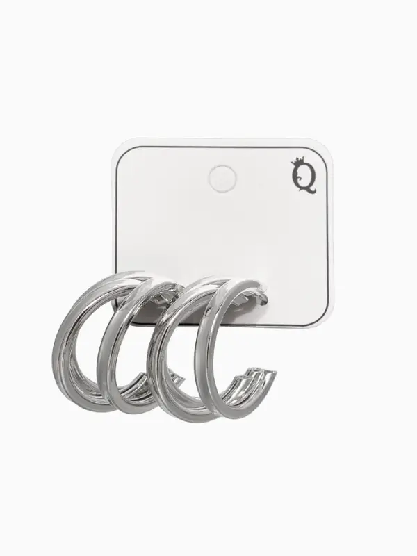 Серьги металл "Тринити" широкие, тренд, цвет серебро