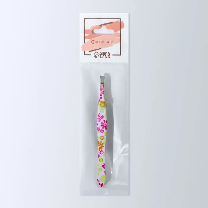 Пинцет скошенный, узкий, 8.5 см, рисунок МИКС