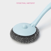 Губка для посуды Доляна &laquo;Бублик&raquo;, с ручкой, металлическая, 15 гр, цвет МИКС