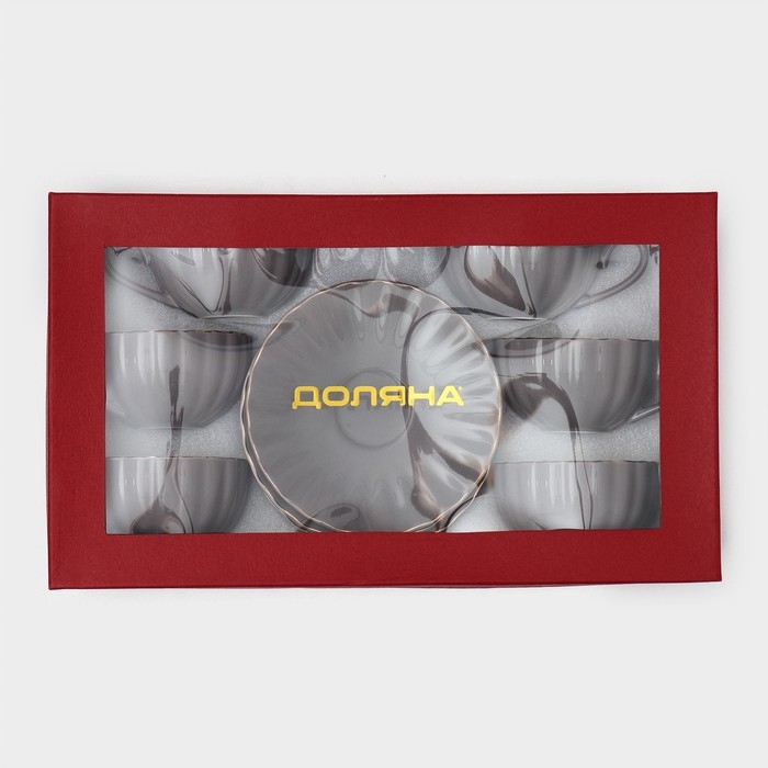 Сервиз фарфоровый чайный Доляна &laquo;Вивьен&raquo;, 12 предметов: 6 чашек 200 мл, 6 блюдец d=15 см, цвет серый