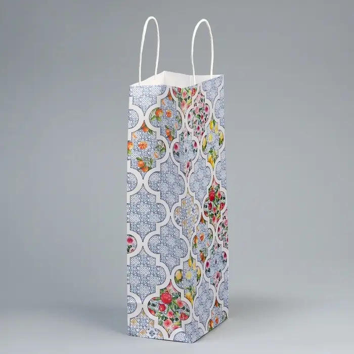 Пакет подарочный под бутылку, упаковка, &laquo;Праздничный&raquo;, белый крафт, 13 х 36 х 10 см