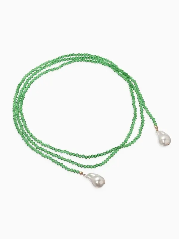 Бусы "Нить стекла" с подвесами жемчуг, L=120см №2, цвет бело-зелёный